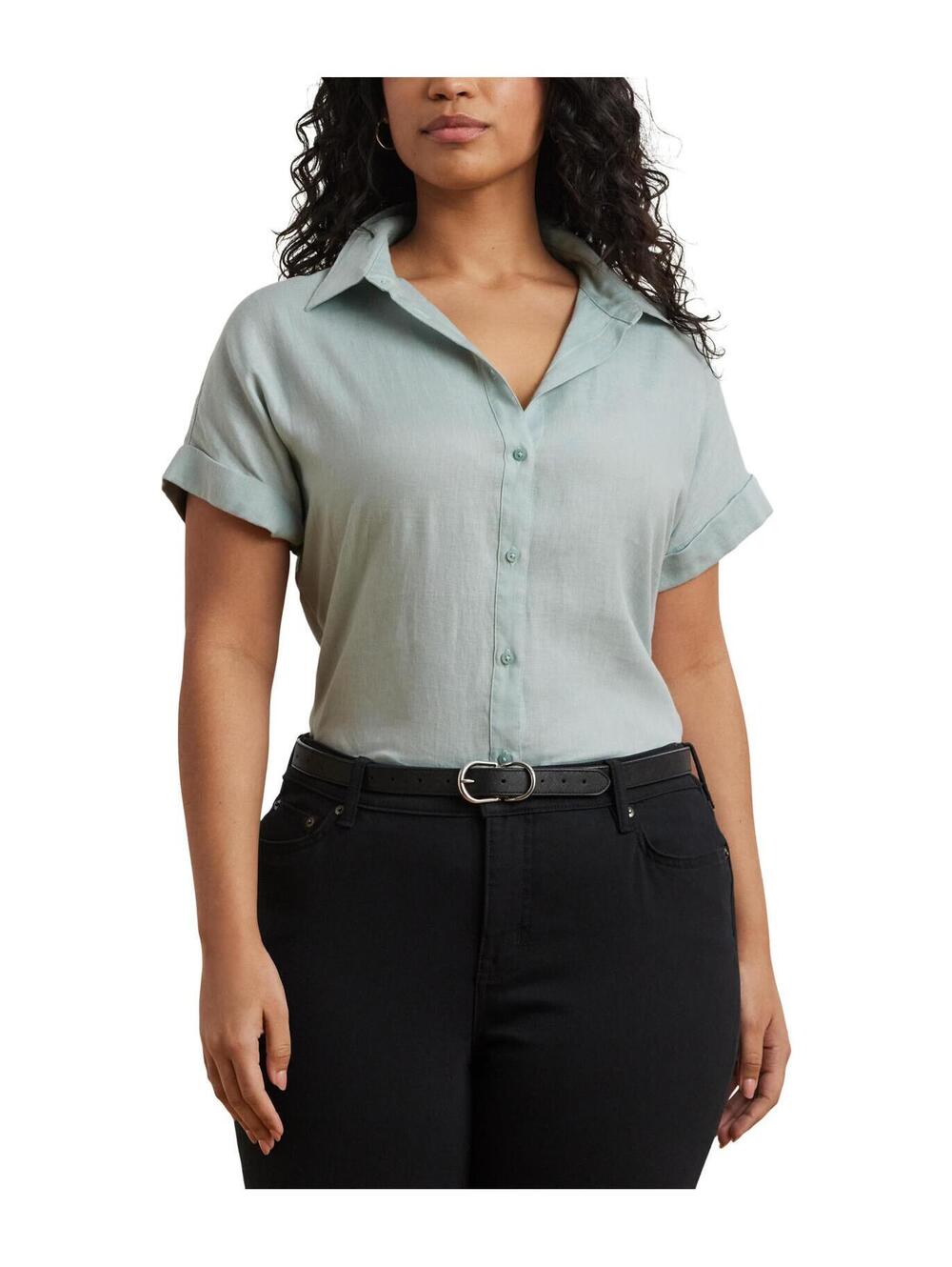 Lauren Ralph Lauren, Women's, Plus Size Relaxed Fit Linen Short Sleeve Shirt